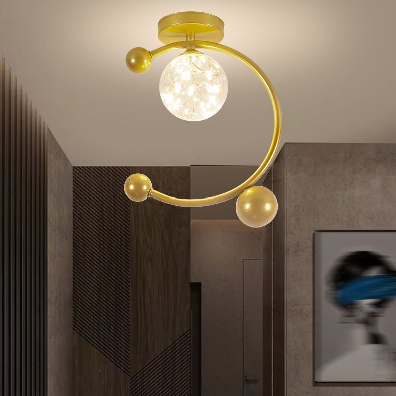 1 Light Spherical Ceiling Lamp Modern Style Glass Ceiling Lighting for Living Room