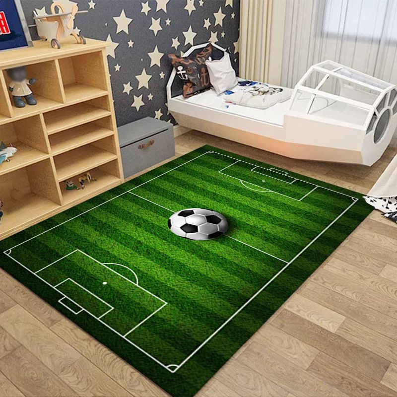 Rapis moderne vert Polyester Football Field Tapis lavable pour le salon