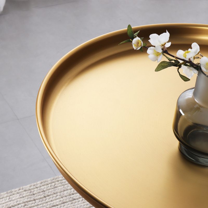 Mid-Century Modern Coffee Table Metal Tray Top Round Single Coffee Table
