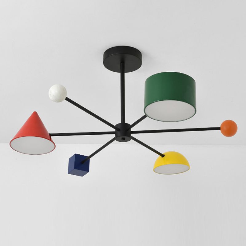 Luz colgante LED de hierro forjado Sputnik en moderna luz de techo de interior de estilo creativo con decoración de madera