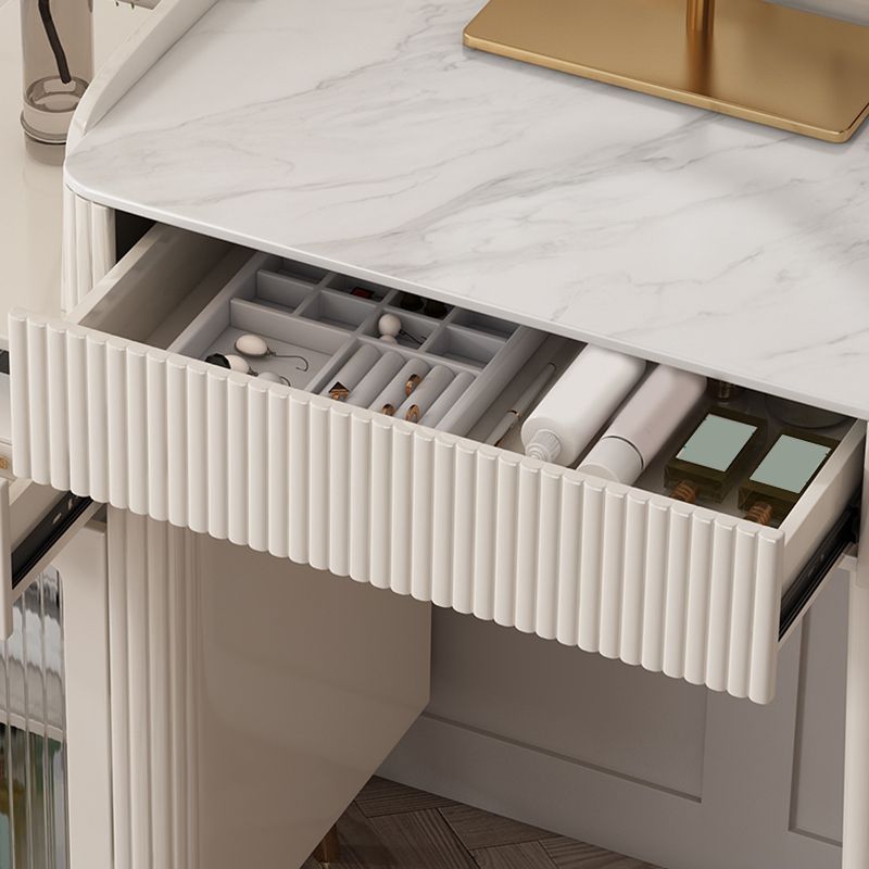 Slate Top Vanity Dressing Table Set Glam Beige Makeup Counter with Drawer