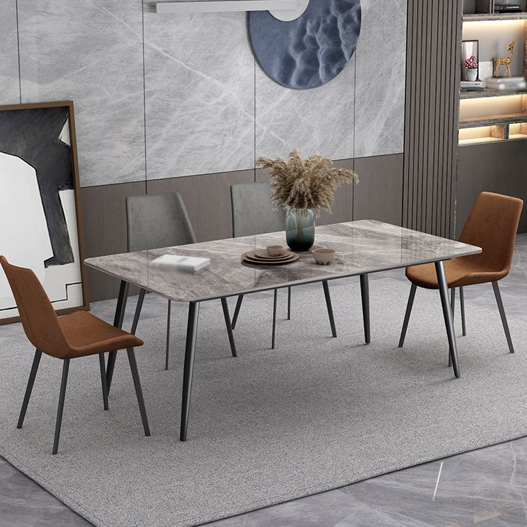 Industrial Style Sintered Stone Dining Table Carbon Steel 4 Legs Base Rectangle Table for Home