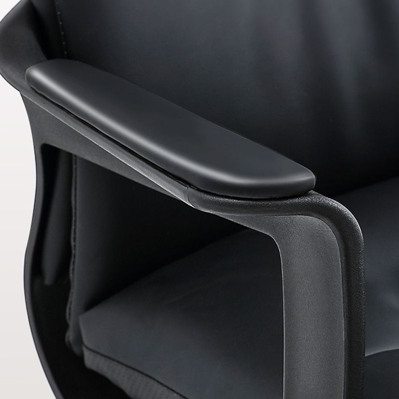 Black Modern Leather Office Chair Adjustable Seat Height Fixed Arms with Wheels