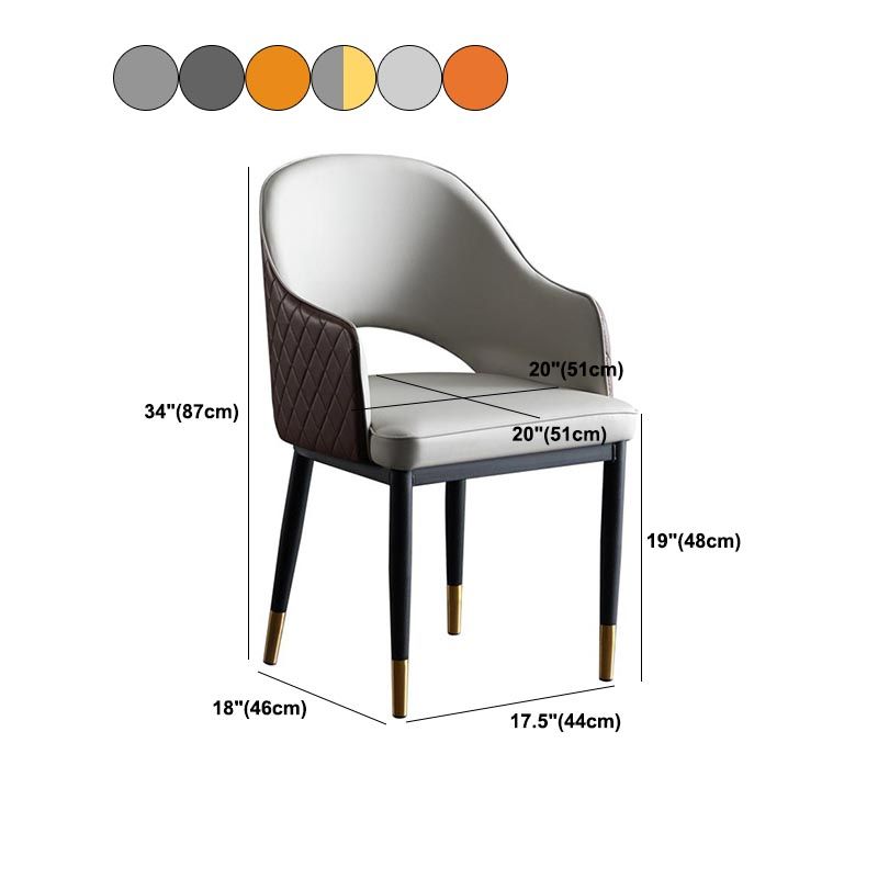 Glam Leather Dining Chair Open Back Dining Side Furniture with Iron Legs in Matte Finish