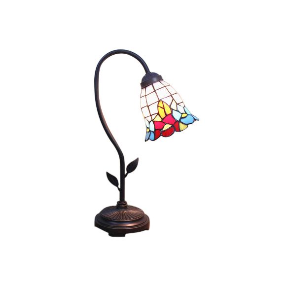 Blue/Red/Yellow Cone/Bell Shade Table Lamp Tiffany Stylish 1 Light Stainless Glass Table Lighting with Curved Arm