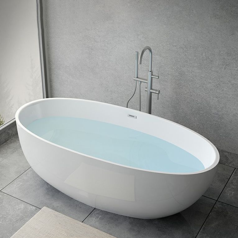 Modern Soaking Freestanding Bath Tub Acrylic Oval Bathtub with Overflow Trim