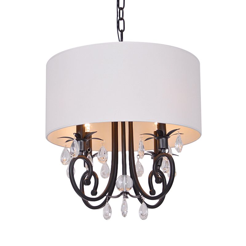 Tessuto lampada a sospensione bianca tamburo 4 luci tradizionale lampada lampadina per camera da letto