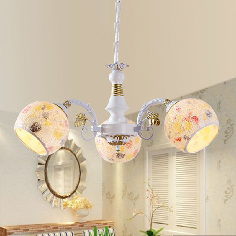 Mediterranean Spherical Chandelier Lamp 5/6/8 Lights Stained Glass Hanging Light Fixture in White