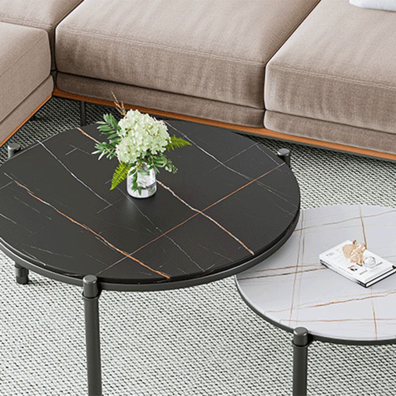 2-Piece Coffee Table Set Luxurious Round Slate 3 Legs Cocktail Table