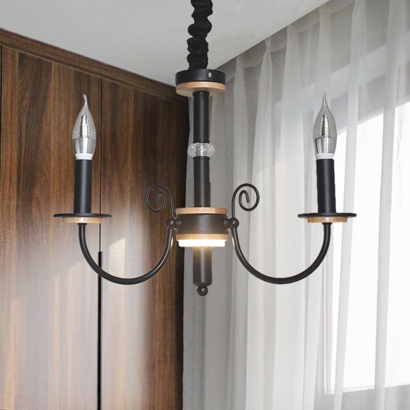 Lámpara de suspensión de bombilla abierta negra estilo vintage 3/5 cabezas de lámpara metálica luz colgante con diseño de vela