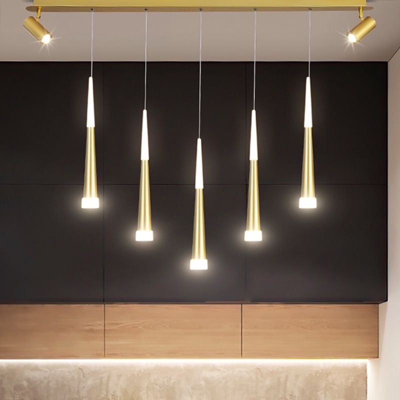 Diseño de Doble Doble Gold Luz Led Island Simplicidad contemporánea Cono Hanging Light para comedor