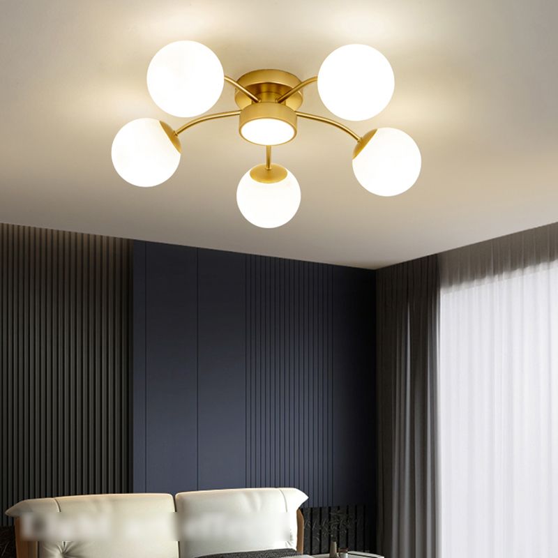 Modern Flush Light Fixtures Glass Sphere Flush Mount Lamp in Gold for Living Room