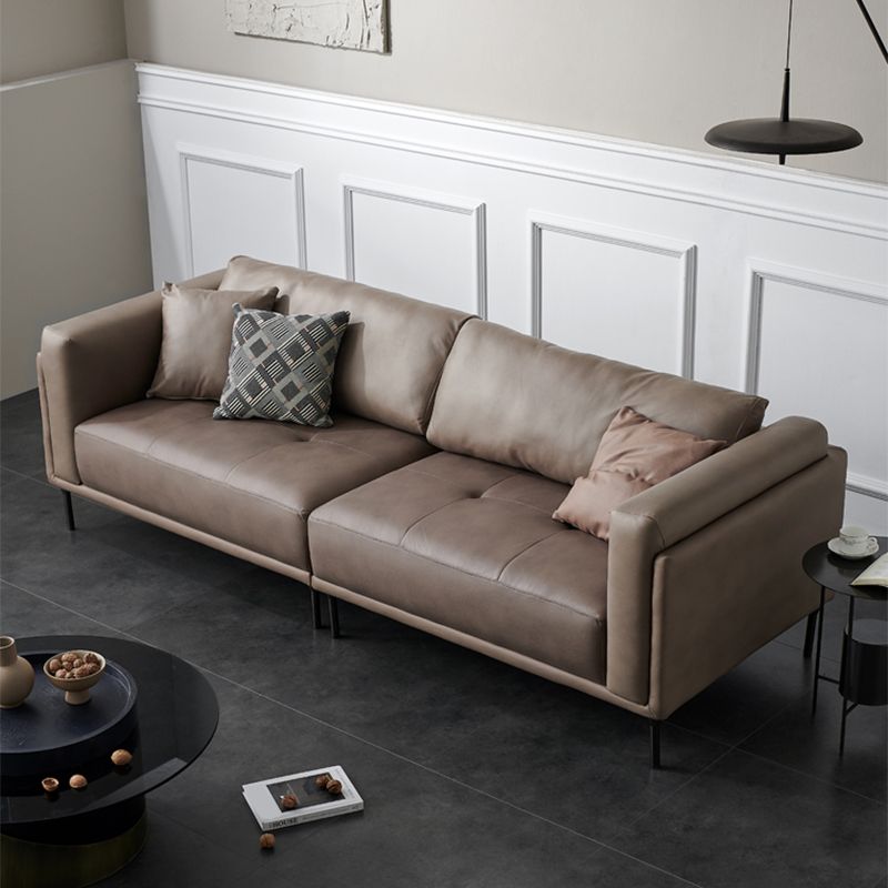 Modern Square Arms Sofa Wooden Pillows Back Settee for Living Room