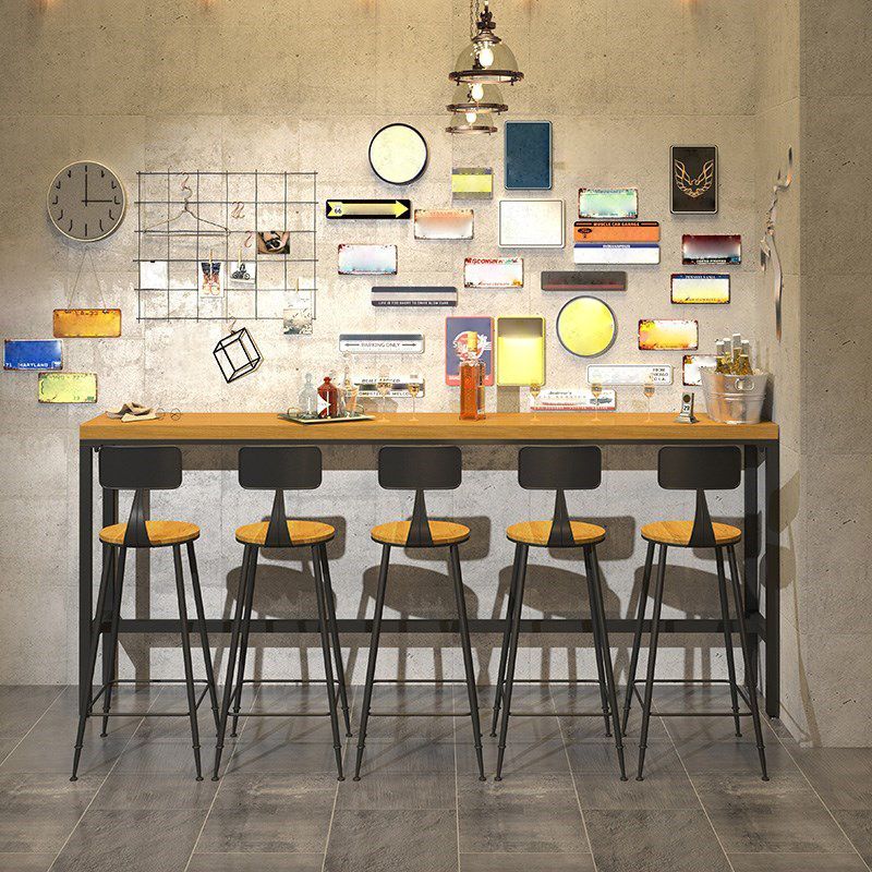 Modern 1/6/11 Pieces Bar Table Set Rectangle Pine Wood Counter Table with Backrest Stools