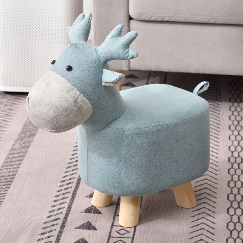 Contemporary Ottoman Faux Leather Solid Wood Frame Upholstered Deer Shape Ottoman