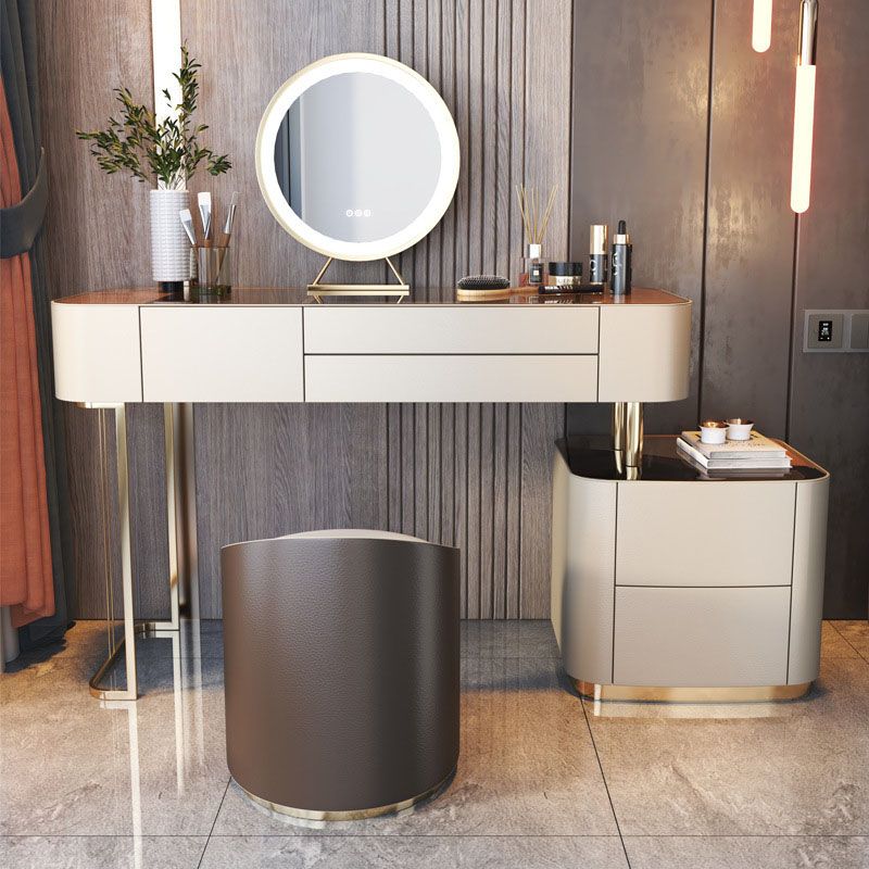 Glam White Vanity Desk with 5 Storage Drawers 16.14" Wide Glass Dresser