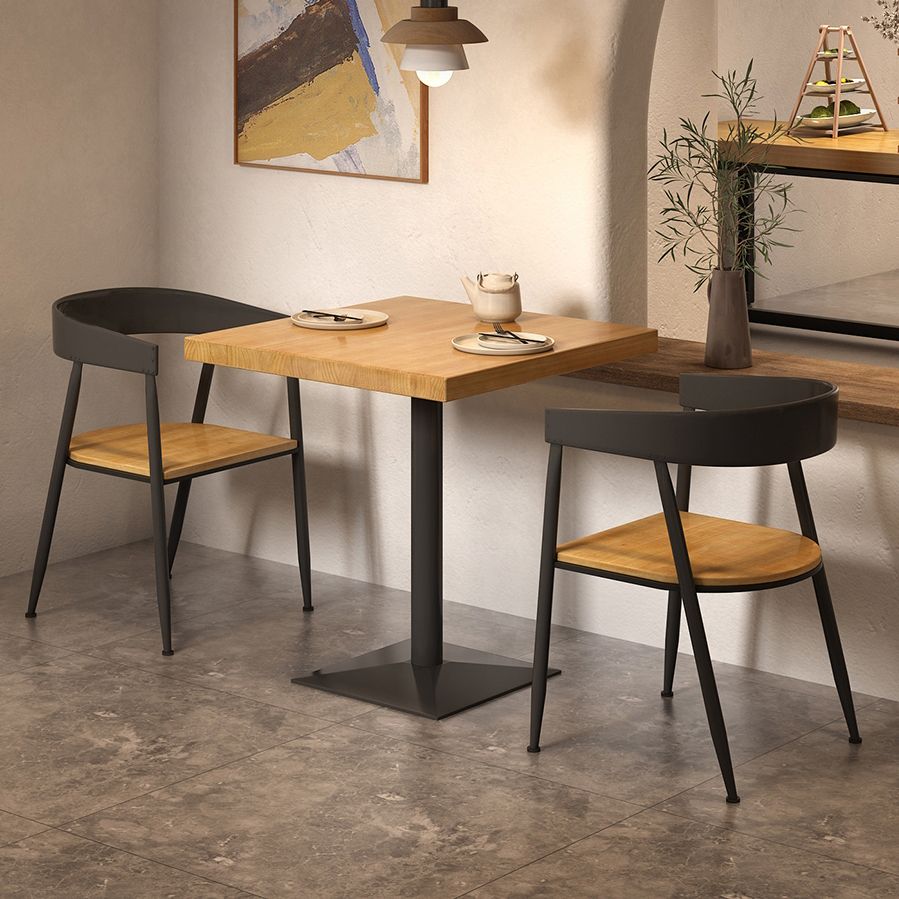 Industrial Solid Wood Dining Table Brown Square Table with Metal Base for Dinning Room