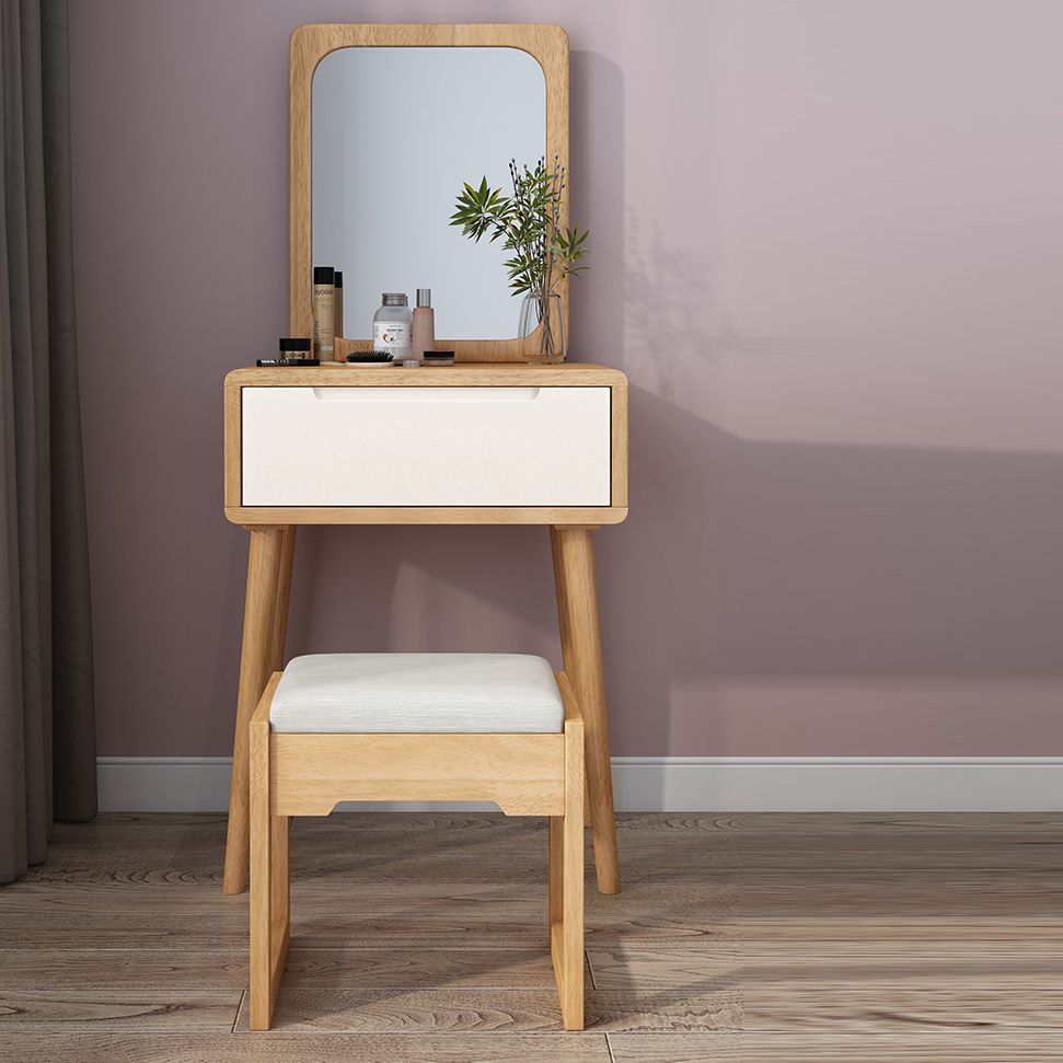 Scandinavian Makeup Vanity Desk Table in White and Brown for Bedroom