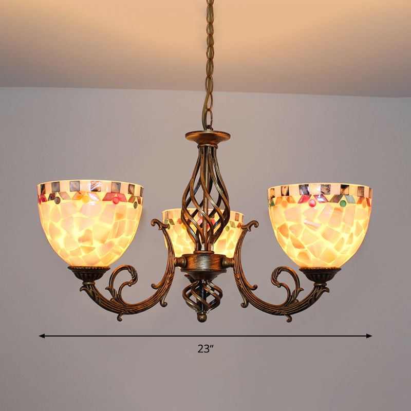 Shell Domed Ceiling Chandelier Tiffany Style 5/9/11 Lights Beige Suspension Pendant for Bedroom