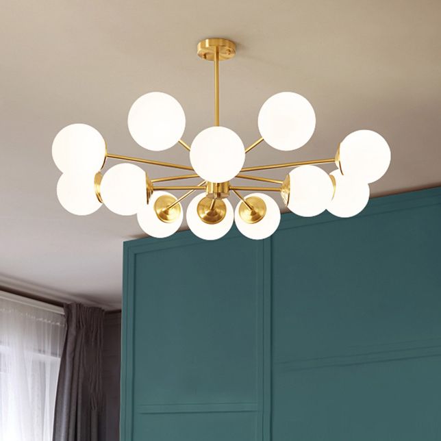 Gold Chandelier Lighting Fixtures Designer Style Multi-Head Suspension Light with White Glass Shade