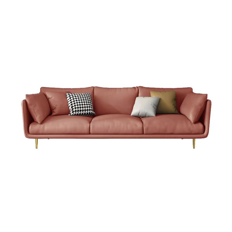 Imitation Leather Sofa with Pillow Back Square Armrest Latex Seat Filled with Wood
