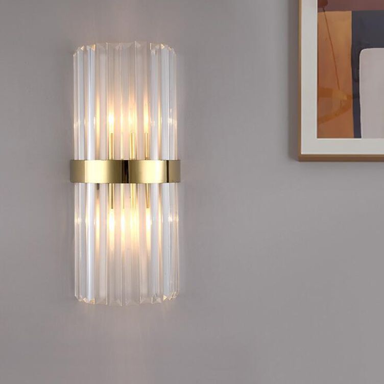 Geometrischer Schatten 2-Lights Wandleuchten Moderner Kristallwandmontageleuchte in Gold