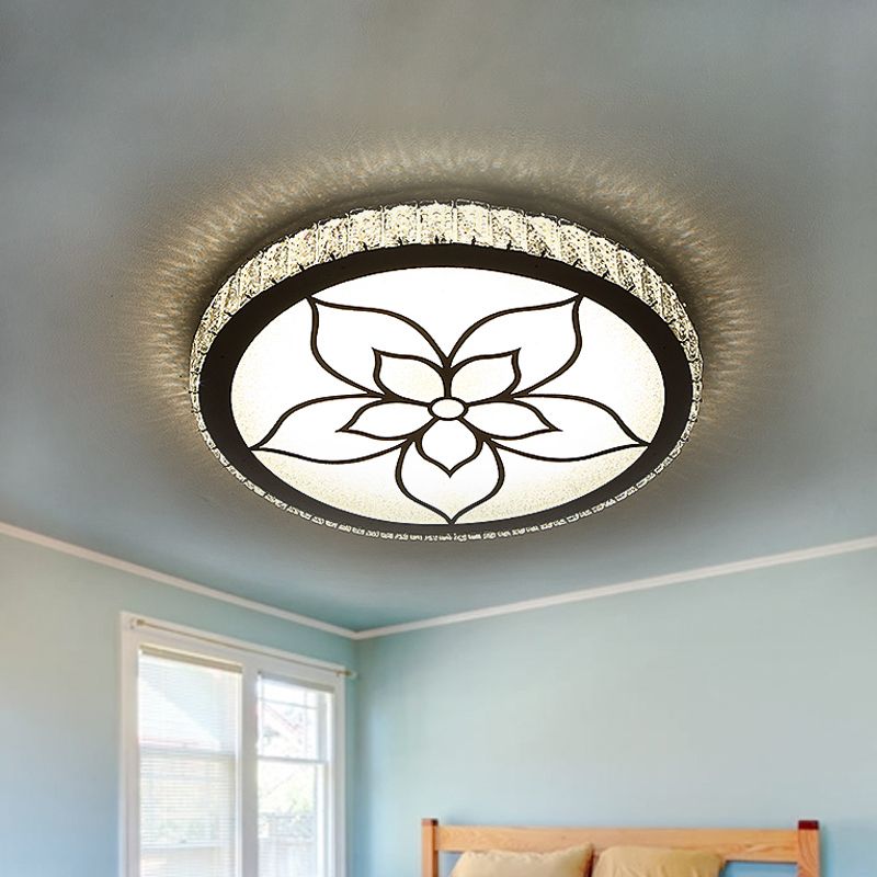 Simplicity LED Flush Mount Lighting Chrome Round Ceiling Fixture with Crystal Rectangle Shade