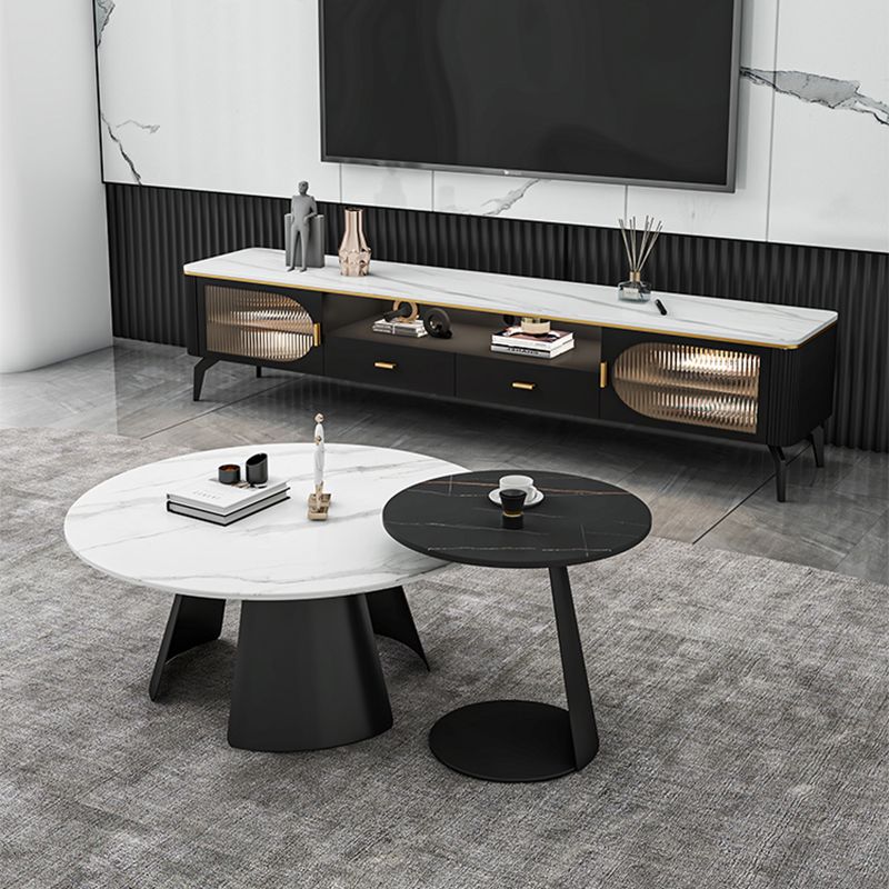 White Round Coffee Table Slate Coffee Table Set with Black Legs