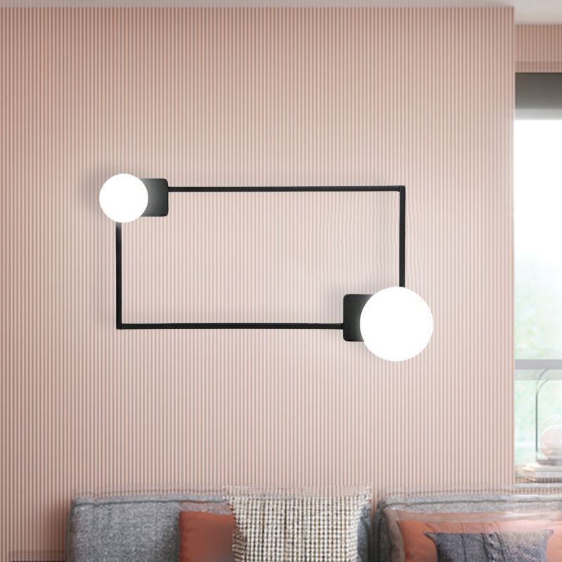 Metal Rectangle Frame Flush Wall Sconce Simple 2 Bulbs LED Wall Mounted Light in Black