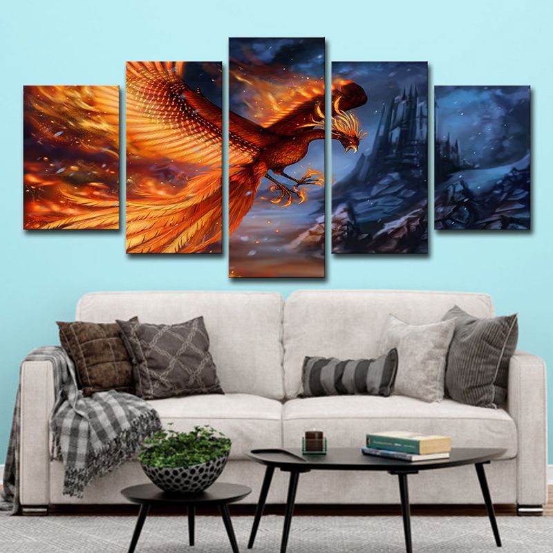 Orange Phoenix Wall Art Multi-Piece Kids Style House Interior Canvas Print