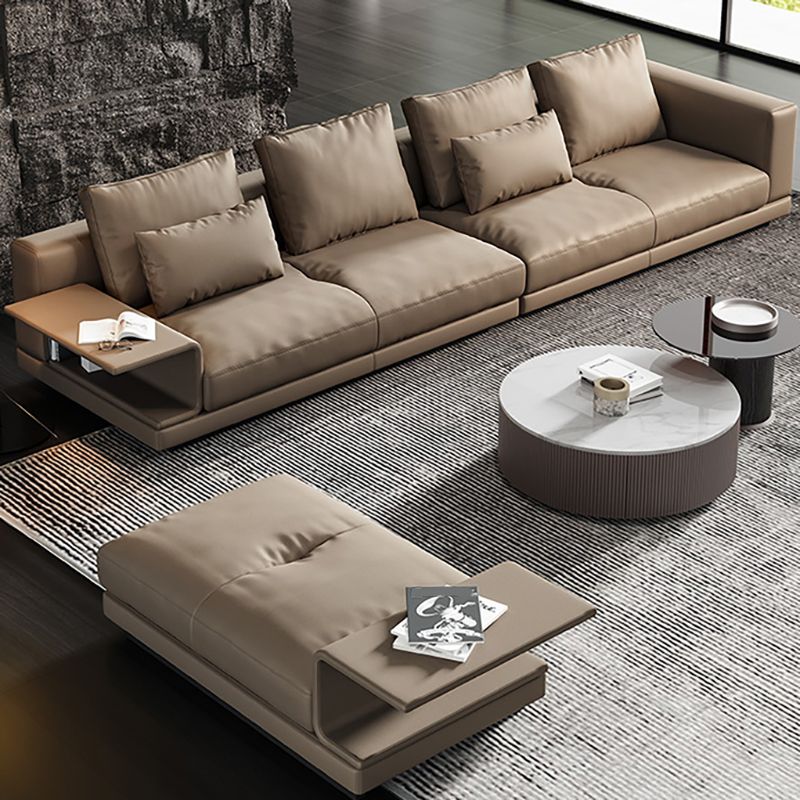 Contemporary Genuine Leather Square Arm Standard Sofa with Bolster Pillows