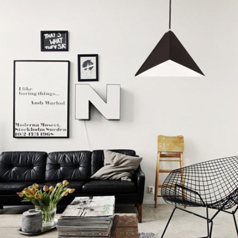 Metal Geometric Pendant Light Fixture Modern Style 1 Light Black Suspension Lamp for Living Room