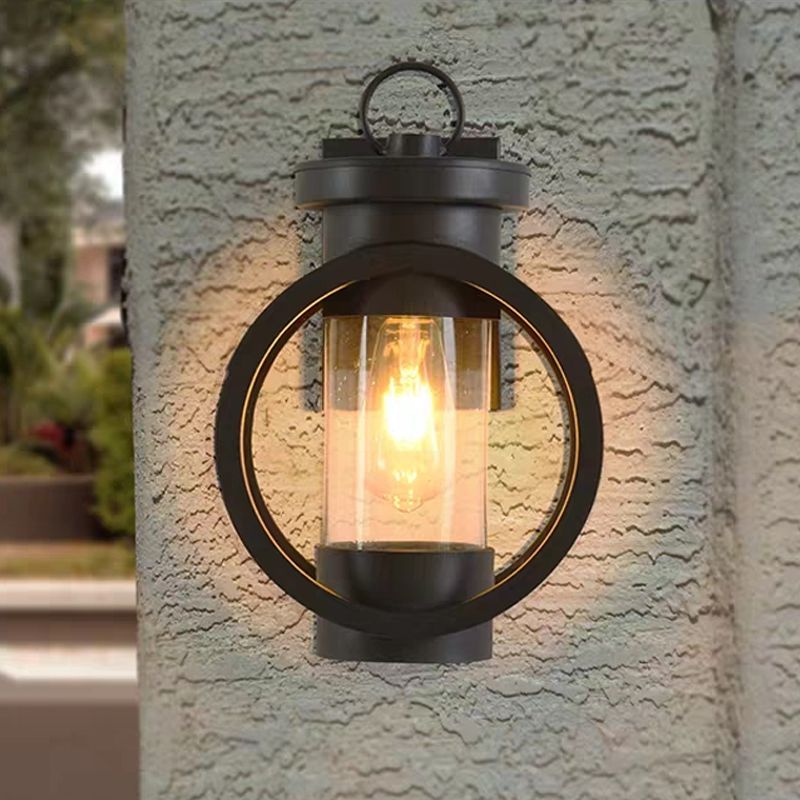 Retro Glass Shade Wall Light Black Single Light Wall Sconce for Outdoors