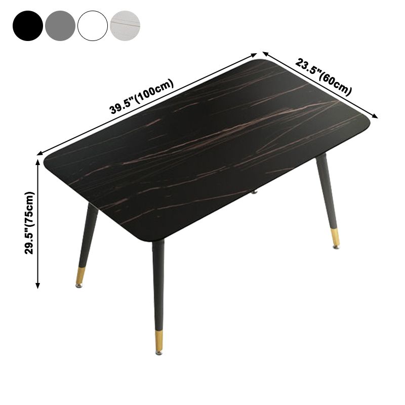 Rechthoek traditionele luxe eettafel gesinterde stenen tafel met 4 zwarte benen