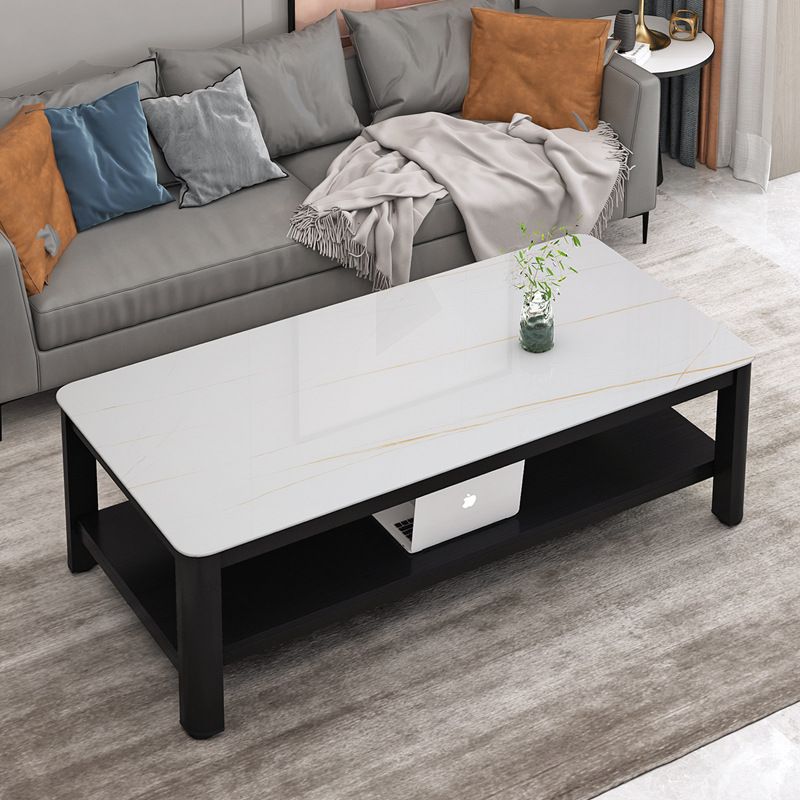 Modern Style White/Black/Grey Rock Rectangular Coffee Table with Slab Top