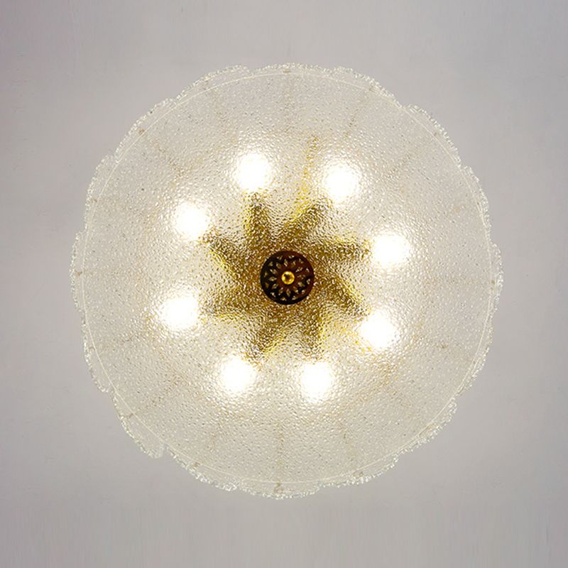Glass Drum Shape Ceiling Flush Mount Light Modern Style Gold Ceiling Mount Light Fixture