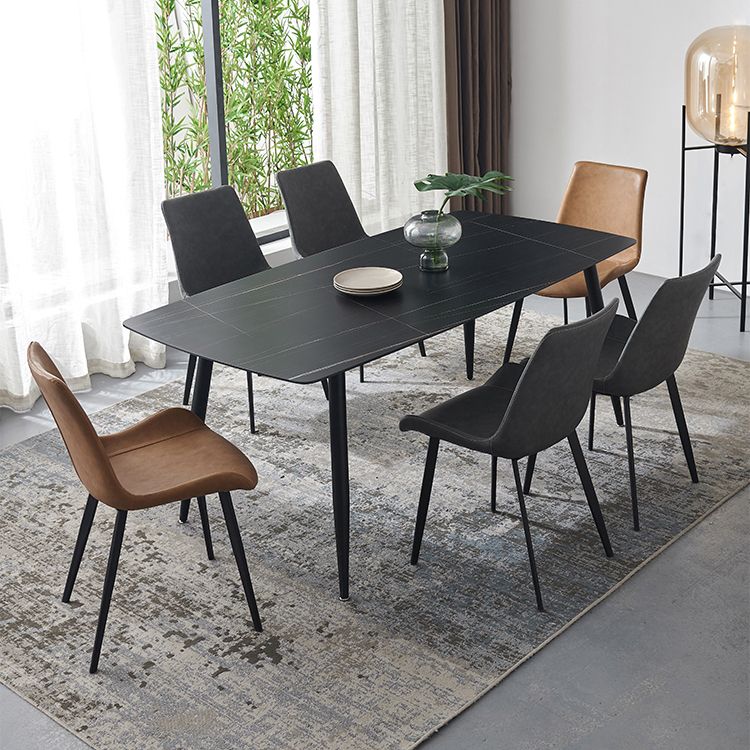 Metal Industrial Rectangle Dining Table Black Sintered Stone Top Table with 4 Legs