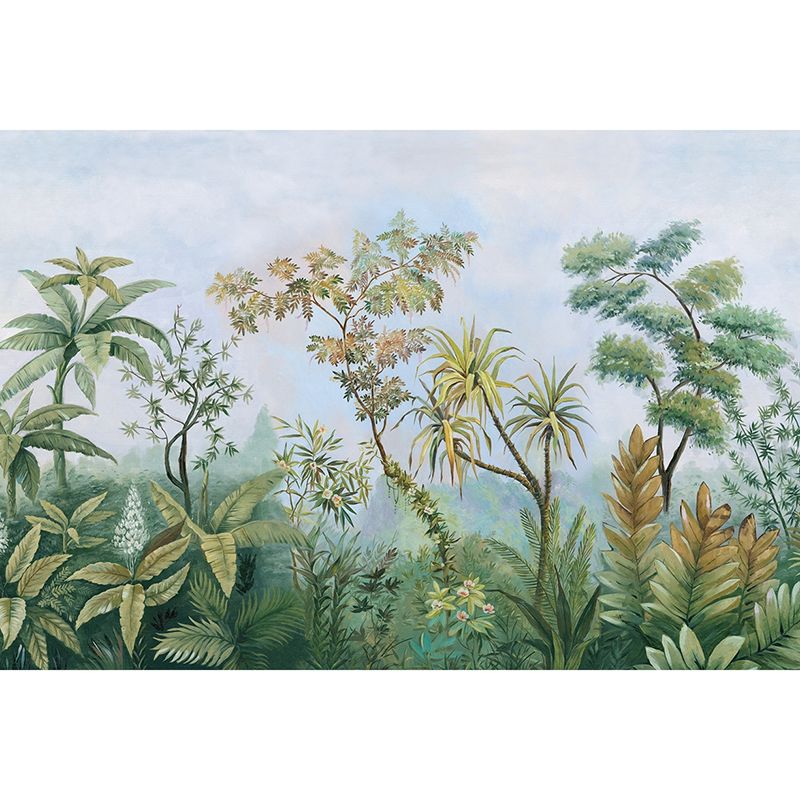 Extra Large Mural Wallpaper with Forest and Tree Pattern Gallery Wall Art in Green for Home Decoration