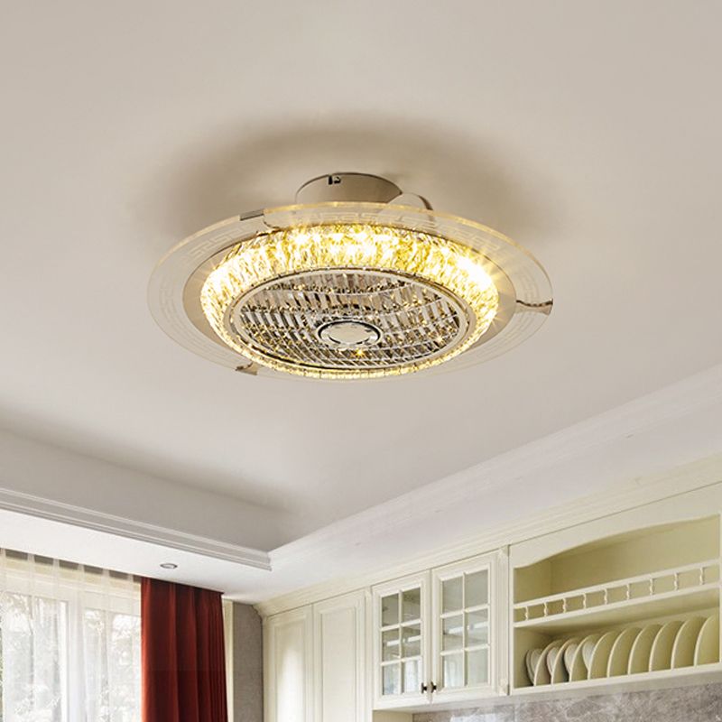 23,5 "W Circle Semi Flush Leuchte Einfachheit abgeschrub Kristall LED Chrom Hanging Lüfterbeleuchtung