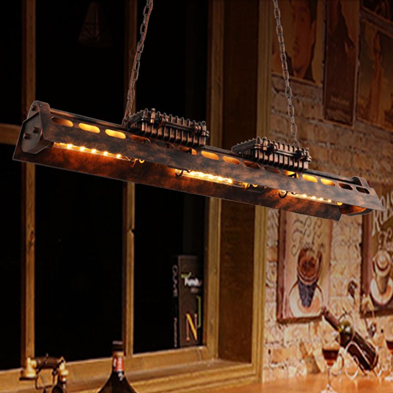 Rust Linear Island Lighting Fixture Vintage Metal 3 Heads Bar Ceiling Pendant Lamp