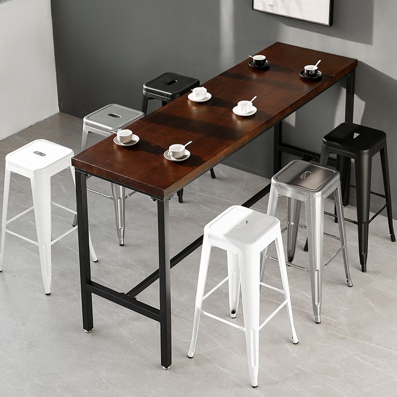 Modern Square Dining Stools Metal Armless Barstools with Footrest