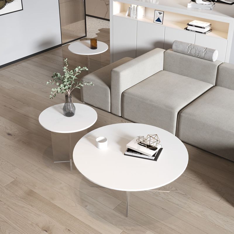 Slate and Acrylic Cocktail Table Modern White Round Coffee Table