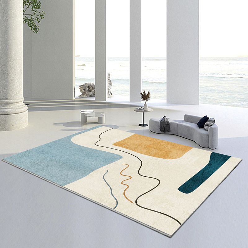 Orange Simple Carpet Polyester Curve Carpet Non-Slip Backing Rug for Living Room