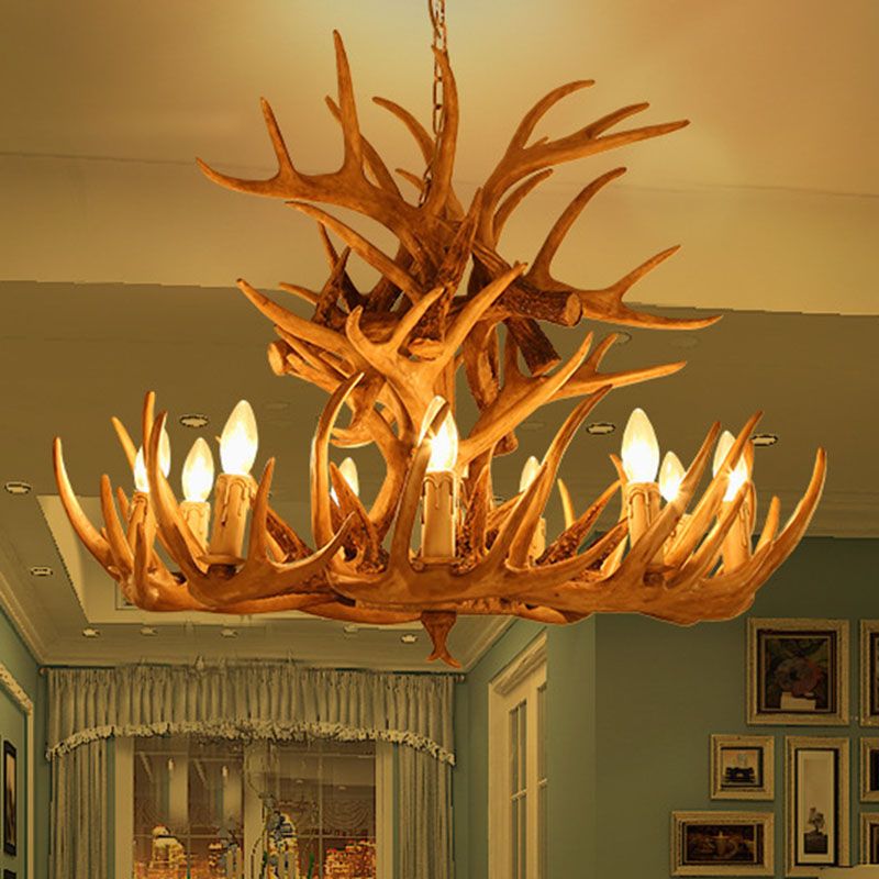 Lampada del lampadario in resina in resina di corno di cervo rustico per soggiorno per soggiorno