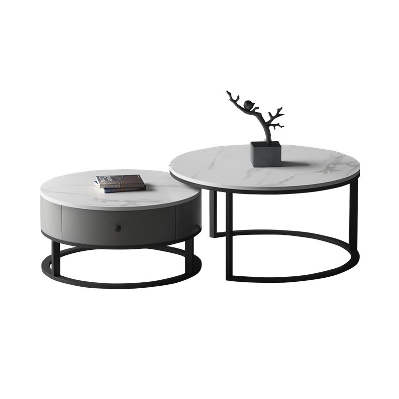 Slate Round Coffee Table 2 Piece Modern Minimalist Bunching Tables