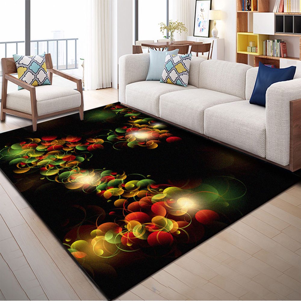 Native American Patterned Rug Multi-Colored Polyester Carpet Machine Washable Pet Friendly Non-Slip Backing Rug for Room