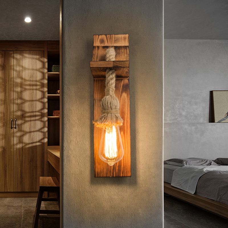American Rustic Wall Sconce Wooden Natural Rope Sconce Light for Restaurant Coffee Shop