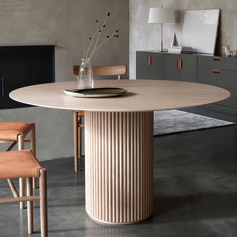 Mesa de comedor redonda contemporánea mesa de madera maciza con base de pedestal