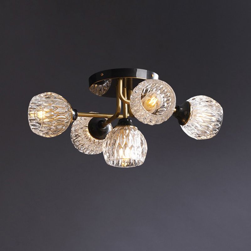 Modern Simple Black Ceiling Light Ball Shape Glass Shade Ceiling Lamp for Bedroom
