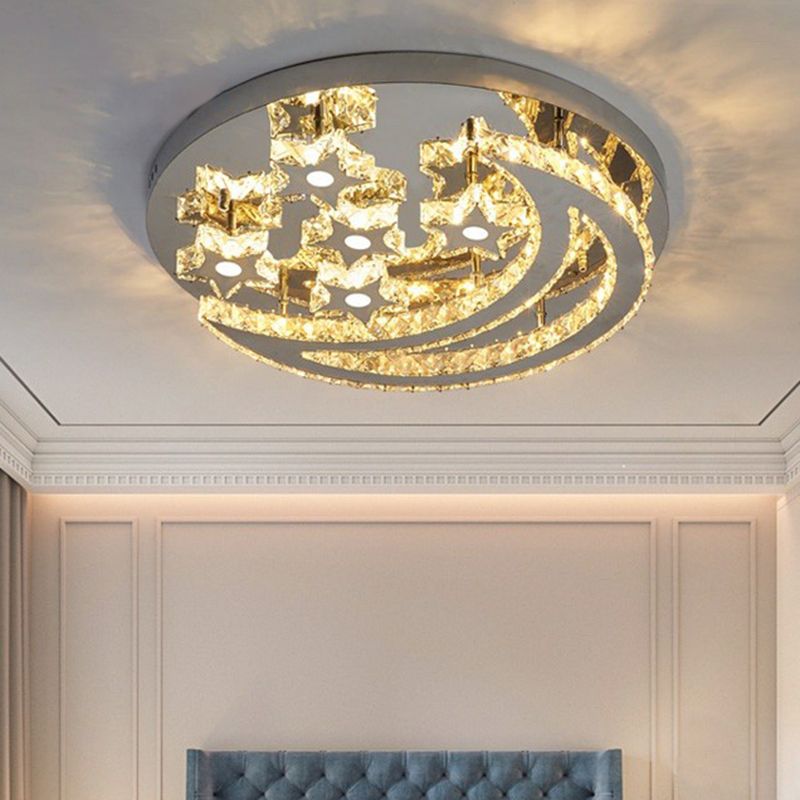 Halbmond und Sternform Flush Lampe moderne klare Kristall Edelstahl Semi -Flush -Deckenleuchte für Schlafzimmer